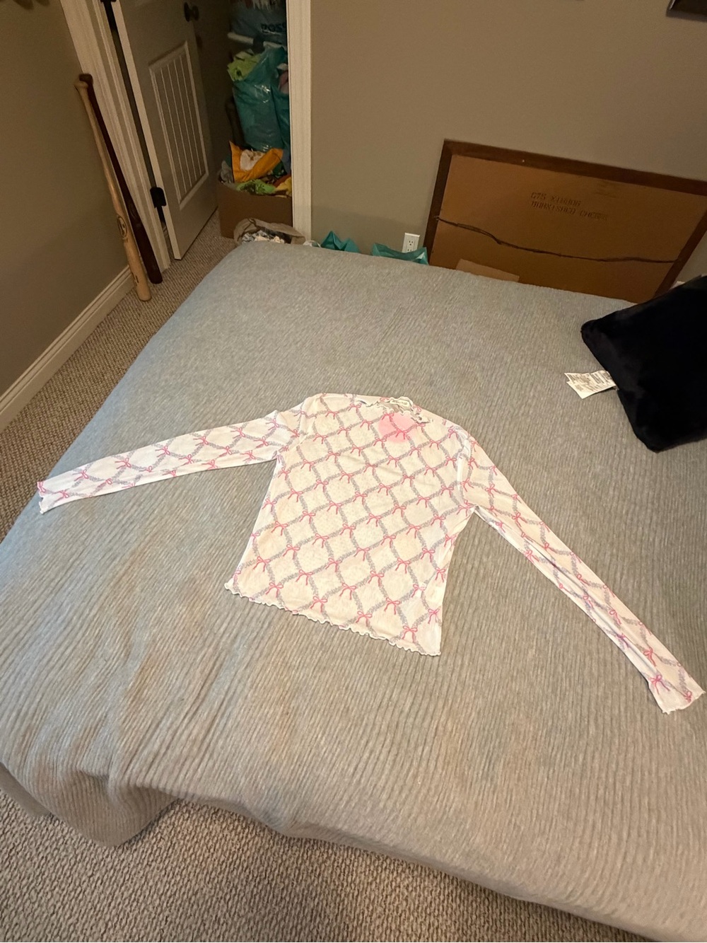 NWT Dry Goods MainStrip Bow and Floral Print Long Sleeve Mesh Tee, Size Large